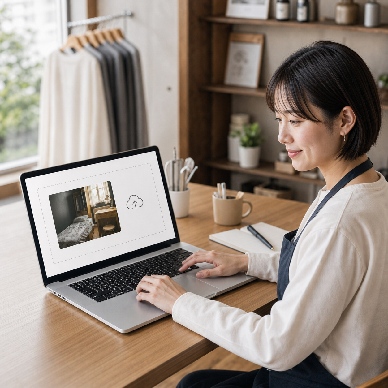 改善したい写真をPCから送信している様子